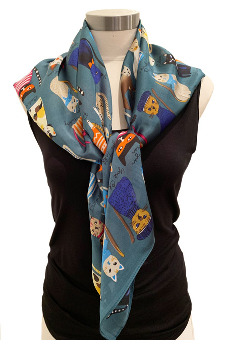 Silk Scarf with cat print